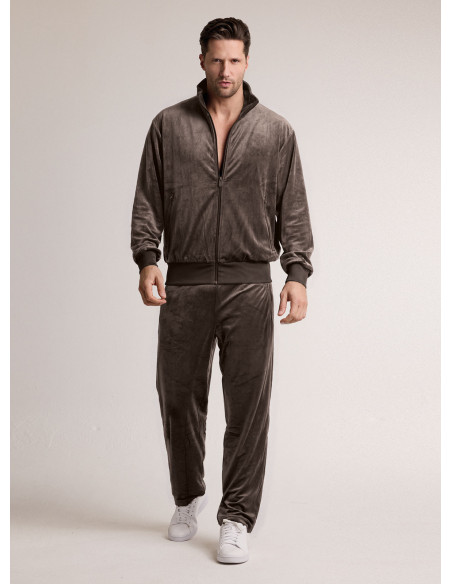 Tuta in tessuto morbido con felpa full zip e pantalone lungo dritto