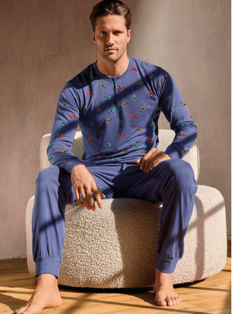 Pigiama uomo serafino manica lunga in jersey di cotone con pantalone lungo con polsi Serie Jogging INFIOREUOMO