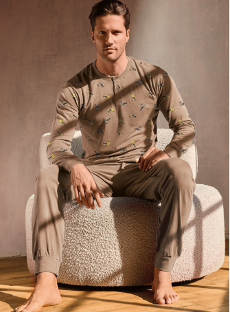 Pigiama uomo serafino manica lunga in jersey di cotone con pantalone lungo con polsi Serie Jogging INFIOREUOMO 2