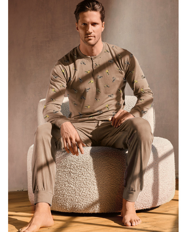 Pigiama uomo serafino manica lunga in jersey di cotone con pantalone lungo con polsi Serie Jogging INFIOREUOMO