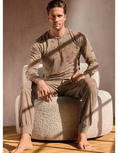 Pigiama uomo serafino manica lunga in jersey di cotone con pantalone lungo con polsi Serie Jogging INFIOREUOMO