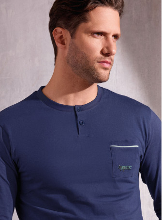 Pigiama uomo serafino manica lunga in jersey di cotone con pantalone lungo con polsi Serie Plane INFIOREUOMO 2