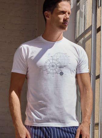 Pigiama girocollo uomo in jersey di cotone mezza manica con pantalone lungo a righe Serie World Trip INFIOREUOMO 2