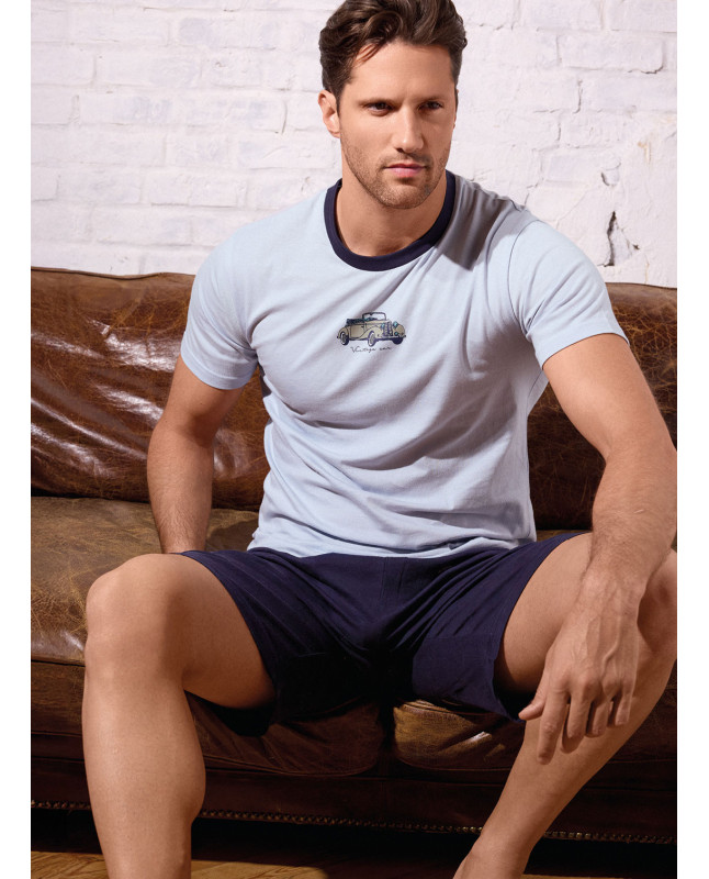 Pigiama uomo girocollo mezza manica in jersey di cotone con shorts Serie Vintage INFIOREUOMO