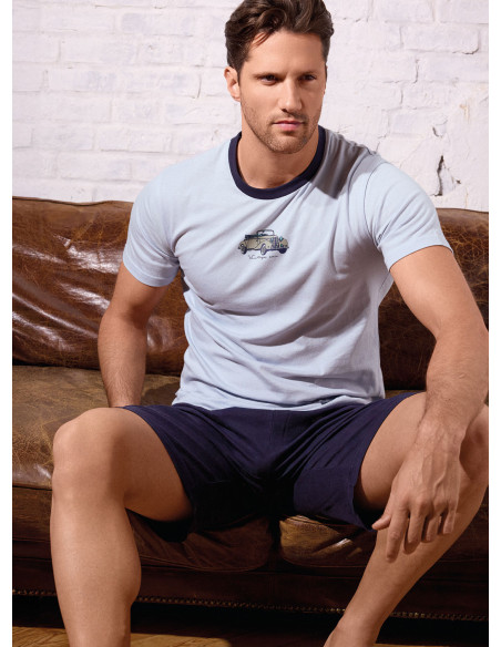 Pigiama uomo girocollo mezza manica in jersey di cotone con shorts Serie Vintage INFIOREUOMO