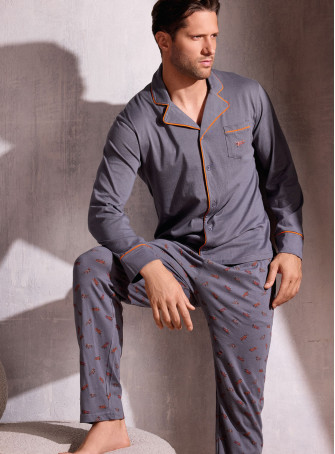 Pigiama uomo aperto manica lunga in jersey di cotone con pantalone lungo Serie Plane INFIOREUOMO