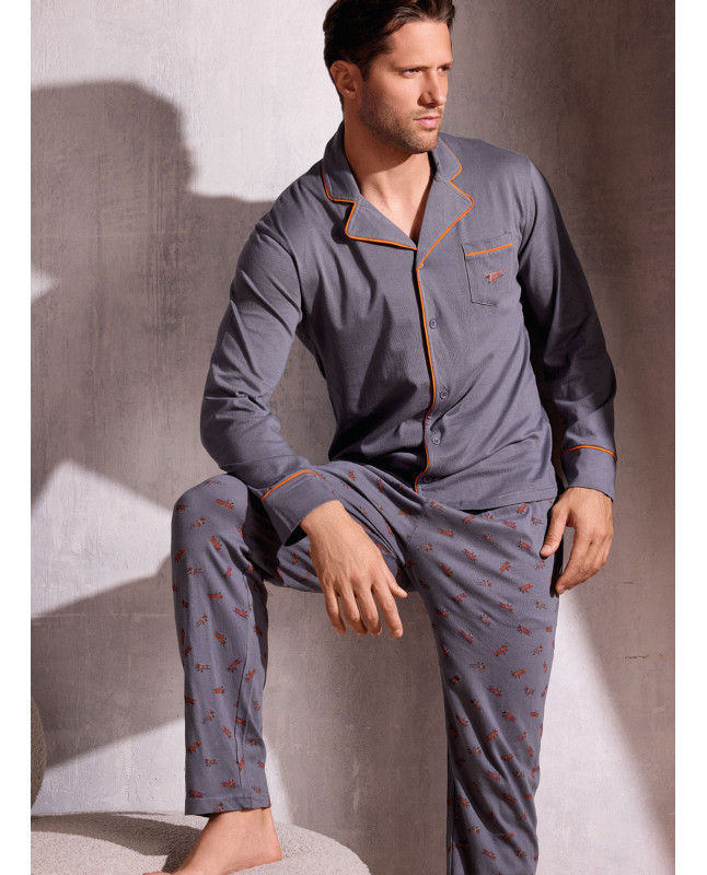 Pigiama uomo aperto manica lunga in jersey di cotone con pantalone lungo Serie Plane INFIOREUOMO