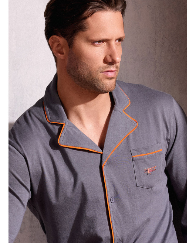 Pigiama uomo aperto manica lunga in jersey di cotone con pantalone lungo Serie Plane INFIOREUOMO