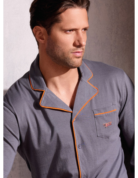 Pigiama uomo aperto manica lunga in jersey di cotone con pantalone lungo Serie Plane INFIOREUOMO