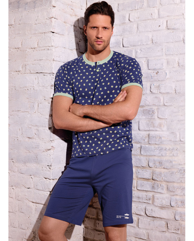 Pigiama uomo serafino mezza manica in jersey di cotone con shorts Serie Yacht INFIOREUOMO