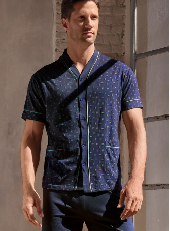 Pigiama uomo aperto mezza manica in jersey di cotone con pantalone lungo Serie Mikado INFIOREUOMO