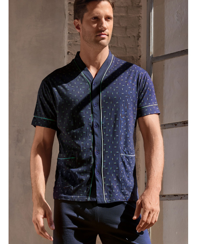 Pigiama uomo aperto mezza manica in jersey di cotone con pantalone lungo Serie Mikado INFIOREUOMO