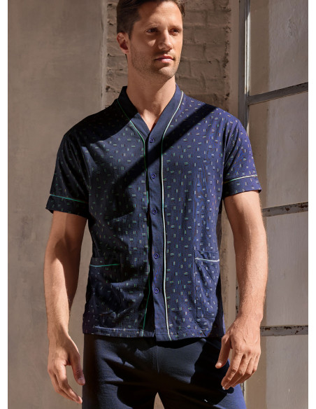 Pigiama uomo aperto mezza manica in jersey di cotone con pantalone lungo Serie Mikado INFIOREUOMO