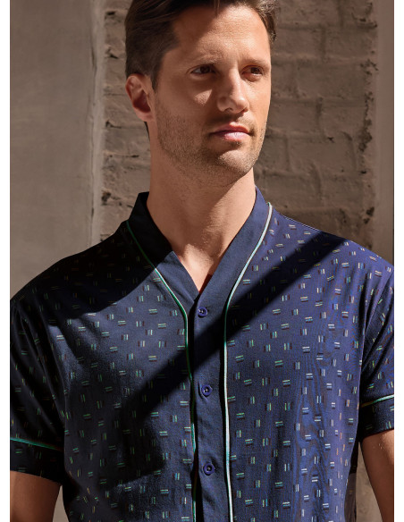 Pigiama uomo aperto cotone mezza manica Mikado | INFIOREUOMO