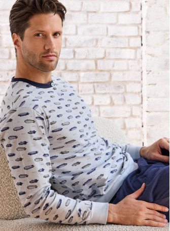 Pigiama uomo serafino mezza manica in jersey di cotone con pantalone lungo con polsi Serie Airship INFIOREUOMO