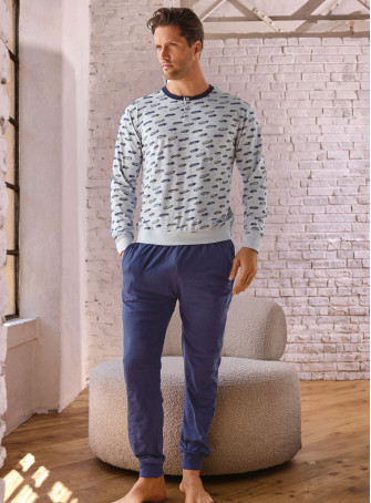 Pigiama uomo serafino mezza manica in jersey di cotone con pantalone lungo con polsi Serie Airship INFIOREUOMO 2