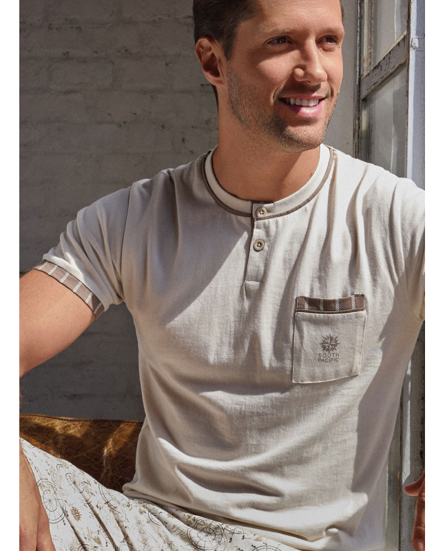 Pigiama serafino uomo jersey cotone pantalone corto World Trip | INFIO