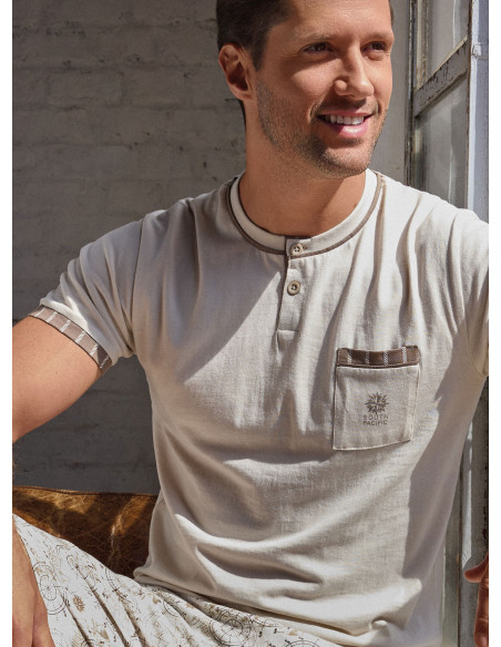 Pigiama serafino uomo jersey cotone pantalone corto World Trip | INFIO