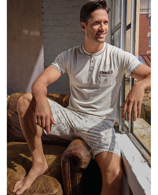 Pigiama serafino uomo jersey cotone pantalone corto World Trip | INFIO