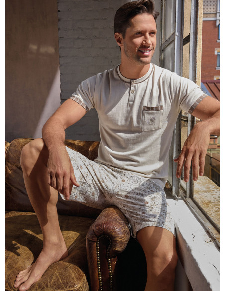 Pigiama serafino uomo jersey cotone pantalone corto World Trip | INFIO