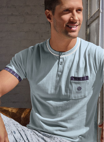 Pigiama serafino uomo jersey cotone pantalone corto World Trip | INFIO 2