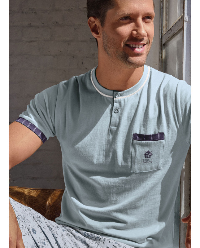 Pigiama serafino uomo jersey cotone pantalone corto World Trip | INFIO