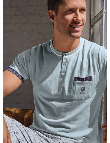 Pigiama serafino uomo jersey cotone pantalone corto World Trip | INFIO