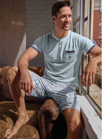 Pigiama serafino uomo jersey cotone pantalone corto World Trip | INFIO 2