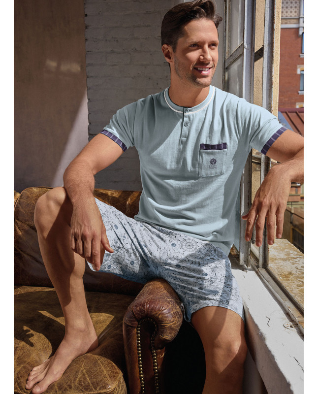 Pigiama serafino uomo jersey cotone pantalone corto World Trip | INFIO