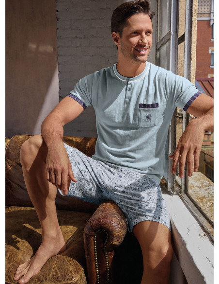 Pigiama serafino uomo jersey cotone pantalone corto World Trip | INFIO
