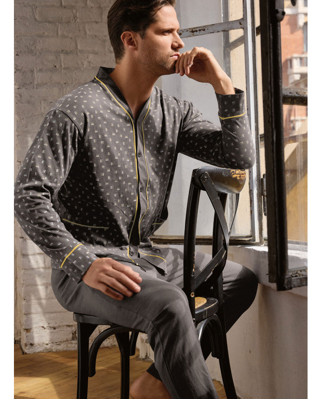 Pigiama uomo aperto manica lunga in jersey di cotone con pantalone lungo Serie Mikado INFIOREUOMO