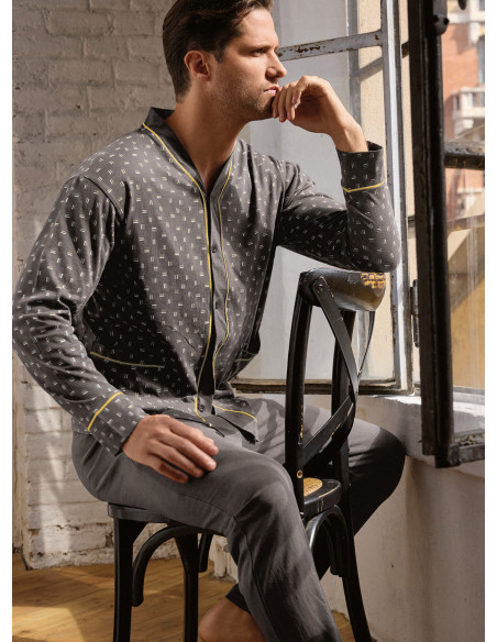 Pigiama uomo aperto manica lunga in jersey di cotone con pantalone lungo Serie Mikado INFIOREUOMO