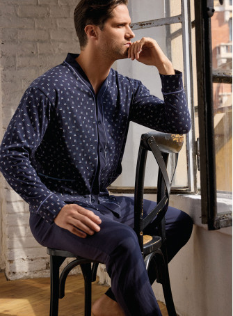 Pigiama uomo aperto manica lunga in jersey di cotone con pantalone lungo Serie Mikado INFIOREUOMO