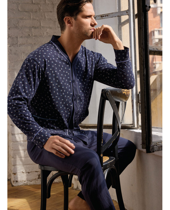 Pigiama uomo aperto manica lunga in jersey di cotone con pantalone lungo Serie Mikado INFIOREUOMO