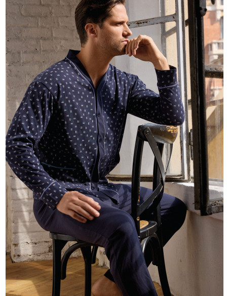Pigiama uomo aperto manica lunga in jersey di cotone con pantalone lungo Serie Mikado INFIOREUOMO