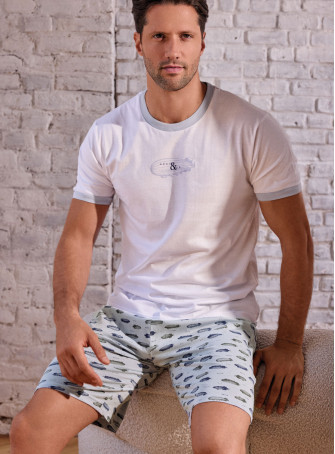 Pigiama uomo girocollo mezza manica in jersey di cotone con shorts Serie Airship INFIOREUOMO