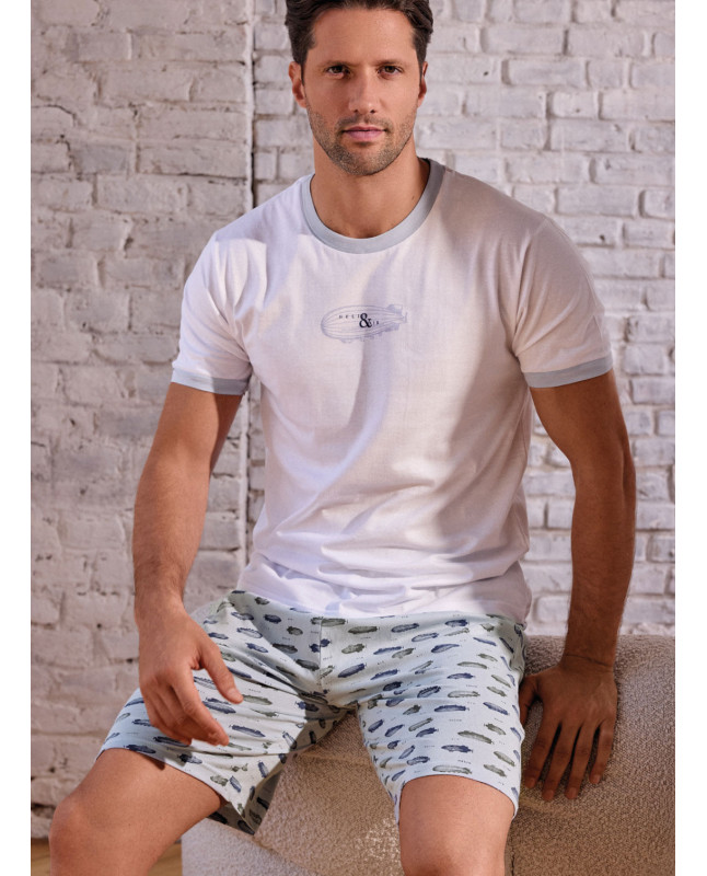 Pigiama uomo girocollo mezza manica in jersey di cotone con shorts Serie Airship INFIOREUOMO