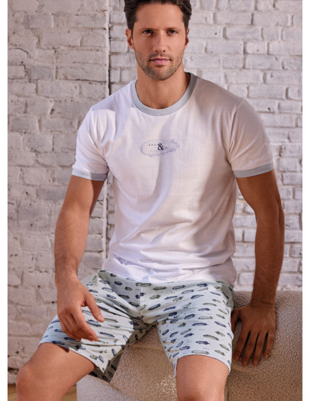 Pigiama uomo girocollo mezza manica in jersey di cotone con shorts Serie Airship INFIOREUOMO