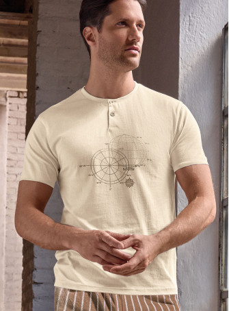 Men’s cotton jersey grandad pyjamas short sleeve with striped shorts World Trip collection INFIOREUOMO 2