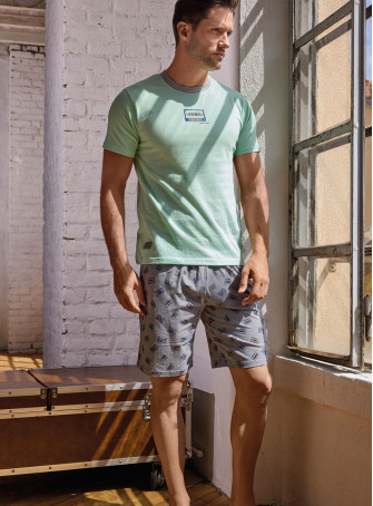 Pigiama uomo girocollo mezza manica in jersey di cotone con shorts Serie Music Play INFIOREUOMO