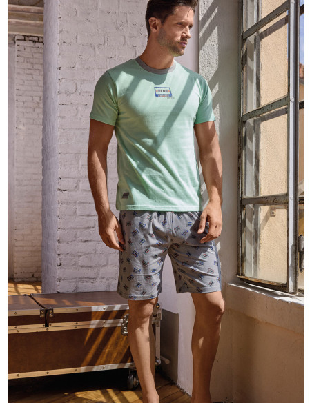 Pigiama uomo girocollo mezza manica in jersey di cotone con shorts Serie Music Play INFIOREUOMO