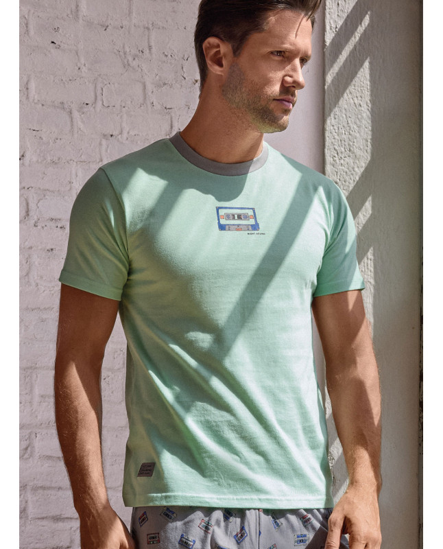 Men’s cotton jersey crew-neck pyjamas short sleeve with printed shorts Music Play collection INFIOREUOMO