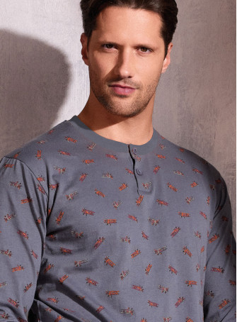 Pigiama uomo serafino in jersey di cotone con pantalone lungo con polsi Serie Plane INFIOREUOMO 2