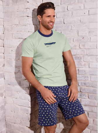 Pigiama uomo girocollo mezza manica in jersey di cotone con shorts Serie Yacht INFIOREUOMO