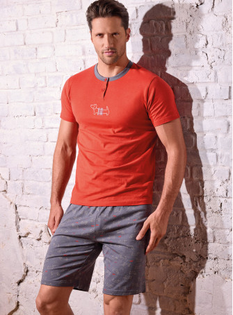 Pigiama uomo serafino mezza manica in jersey di cotone con shorts Serie Play Dog INFIOREUOMO 2