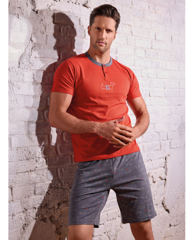 Pigiama uomo serafino mezza manica in jersey di cotone con shorts Serie Play Dog INFIOREUOMO