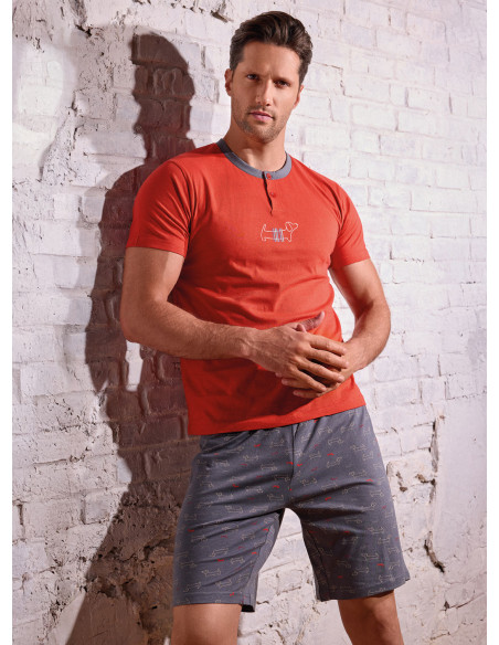 Pigiama uomo serafino mezza manica in jersey di cotone con shorts Serie Play Dog INFIOREUOMO