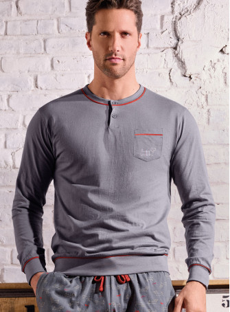 Pigiama uomo serafino manica lunga in jersey di cotone con pantalone lungo con polsi Serie Play Dog INFIOREUOMO 2