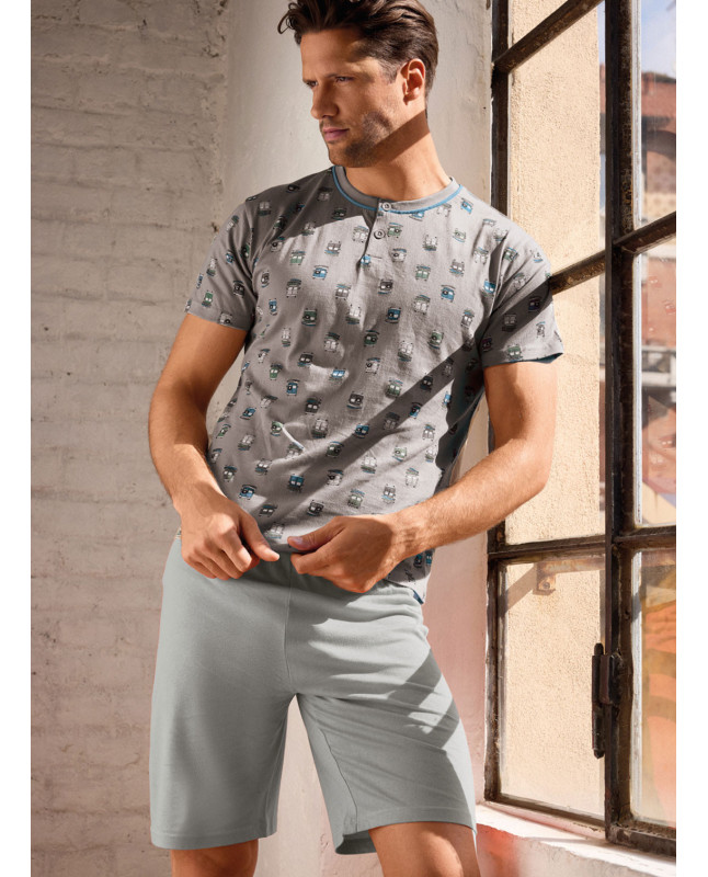 Pigiama uomo serafino mezza manica in jersey di cotone con shorts Serie Go Surf INFIOREUOMO