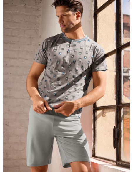 Pigiama uomo serafino mezza manica in jersey di cotone con shorts Serie Go Surf INFIOREUOMO